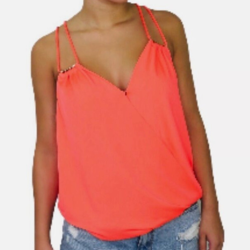 Ark Co Pink Strappy Blouse With Gold Accent. Racer Back size S